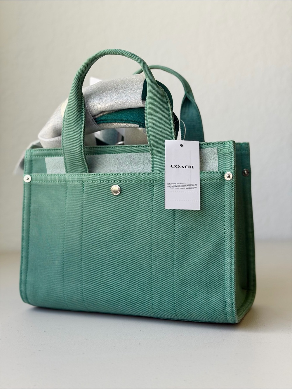 Coach Denim Cargo Tote 26 in Ivy - Picture 2 of 11